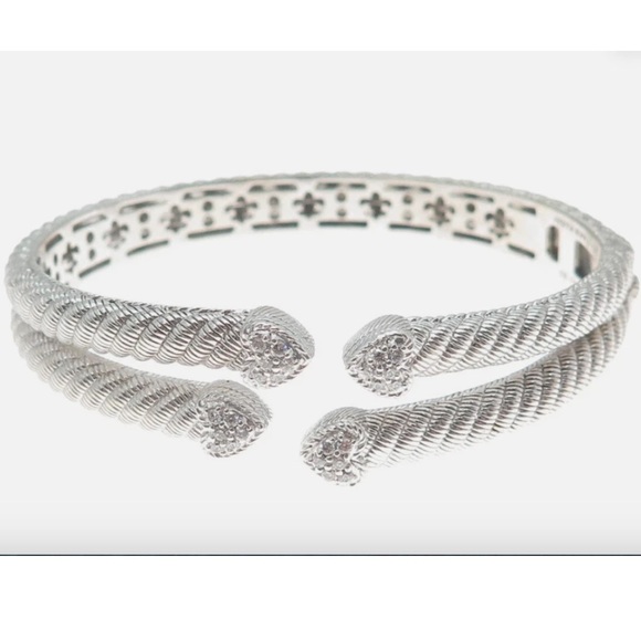 Judith Ripka Sterling Silver Round-Cut Diamonique Heart Multi-Row Bracelet 6.75